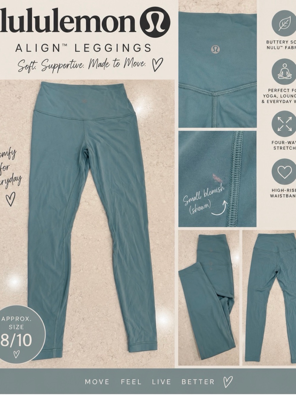 Lululemon Align High-Rise Leggings Blue/Teal – Approx Size 8/10